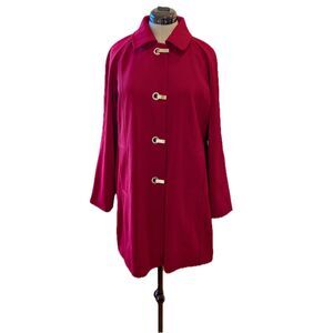 LONDON FOG Mod Cherry Red Silver Latch Detachable Hood Rain Coat/Overcoat Sz PXL